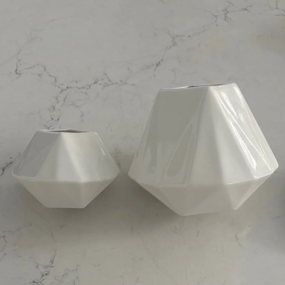 West Elm Faceted Porcelain Ceramic‎ Vase Pair